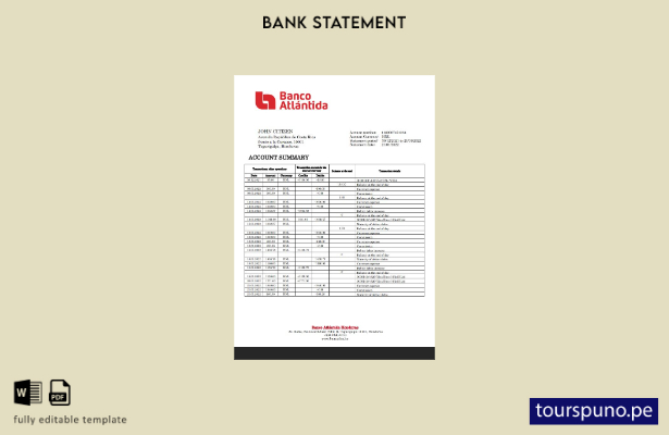listo para imprimir plantilla de Word   extracto bancario del Banco Atlántida de
